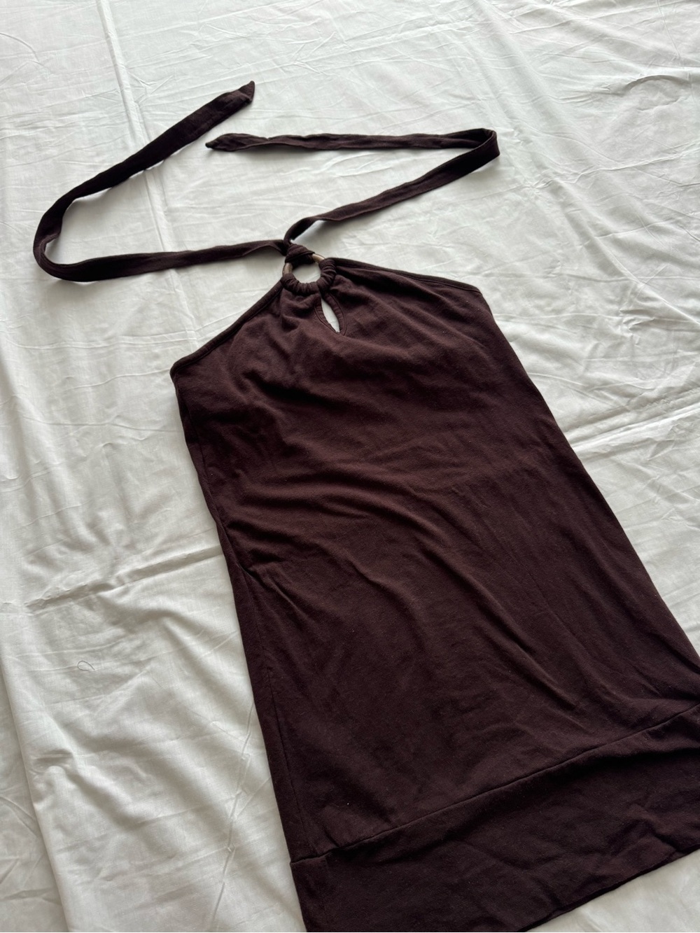 Ychatel Brown Halter Top Ring Neck Y2K Sleeveless Stretch Cotton Tank Size S